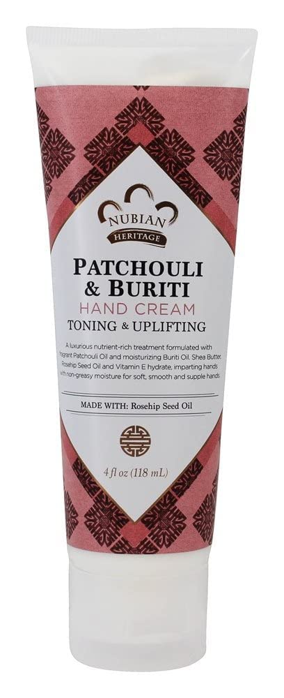 Nubian Heritage Patchouli Buriti Hand Cream being applied for non-greasy hydration