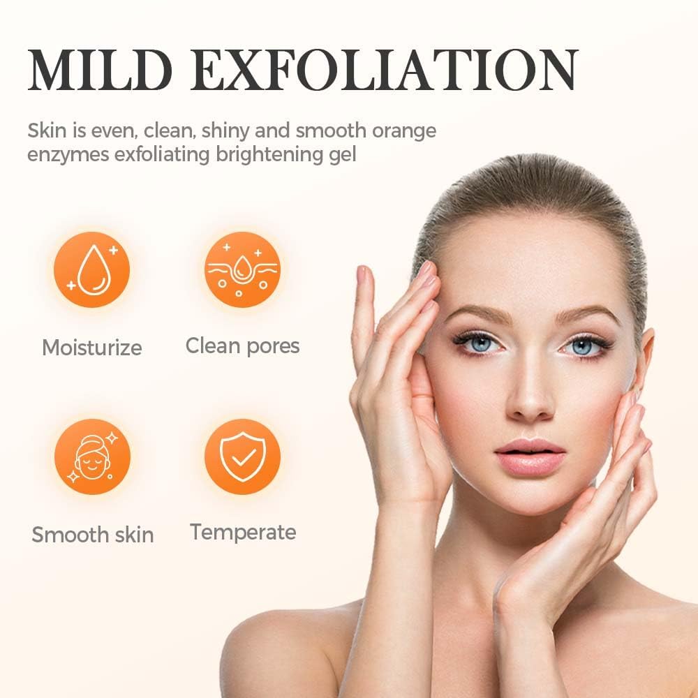 Nuckhuce orange exfoliating gel on body application depicts gentle cleansing for smooth skin.