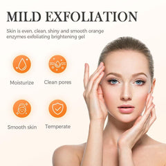 Nuckhuce orange exfoliating gel on body application depicts gentle cleansing for smooth skin.