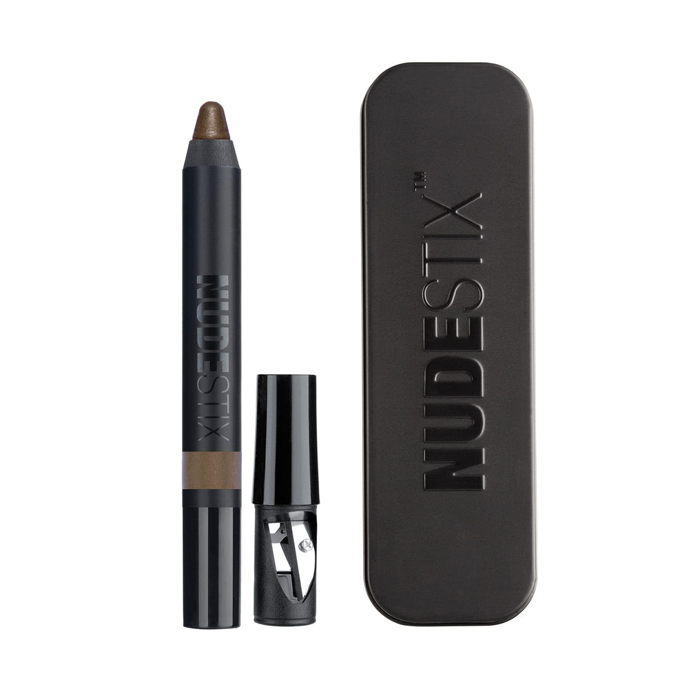 Nudestix Magnetic Luminous Eye Color Smoke pencil cap swatch shows creamy buildable matte pigment for daily wear