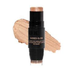 Nudestix Nudies Glow Highlighter Stick in Bubbly Bebe on recyclable tin for radiant glow