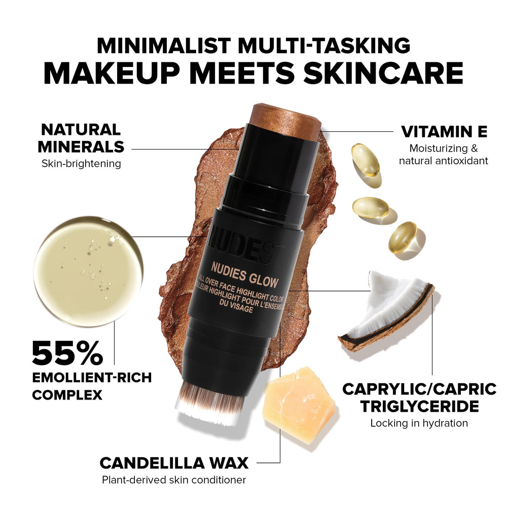Nudestix Nudies Glow Highlighter Stick on eyes delivers soft shimmer
