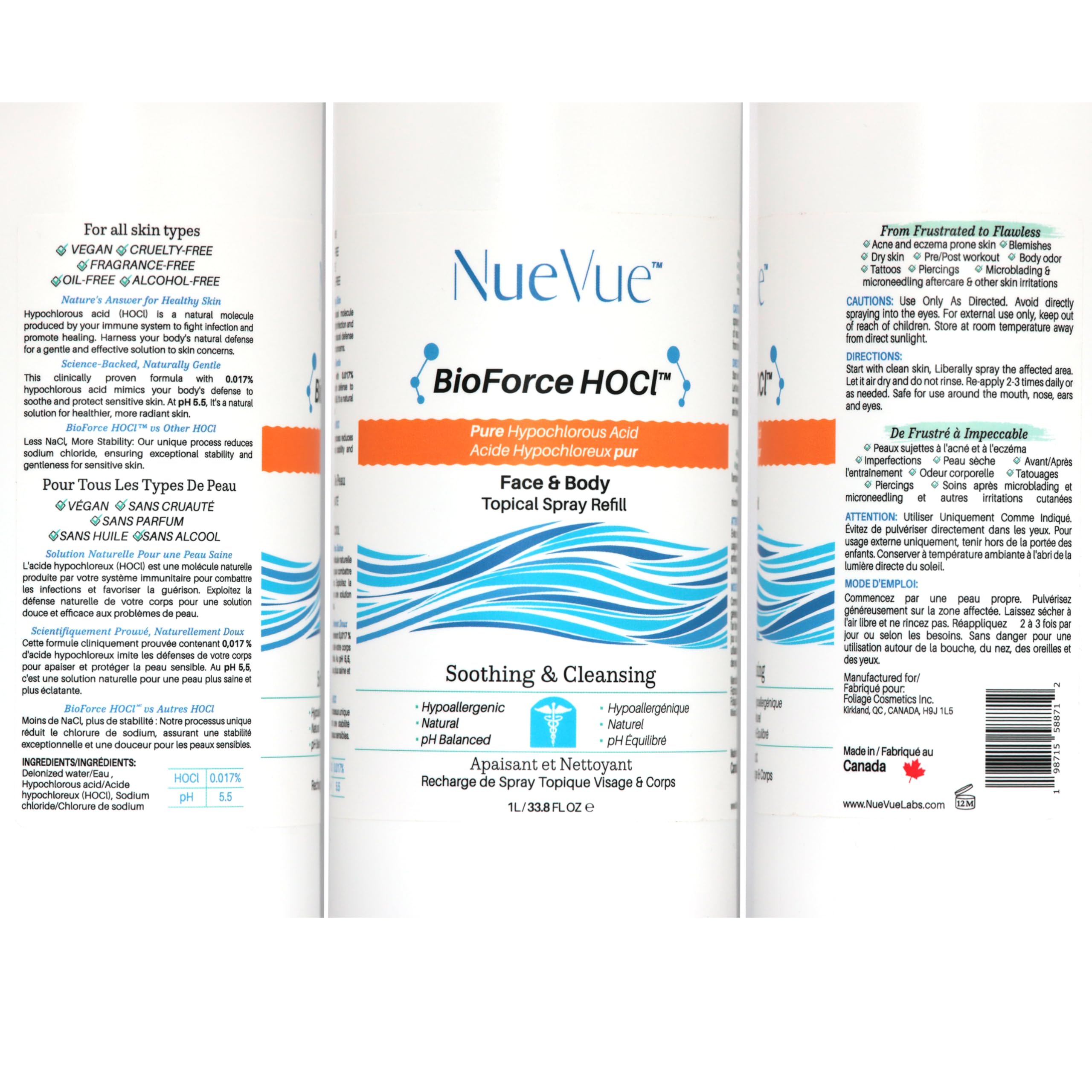 NueVue BioForce HOCl all in one spray for skincare use