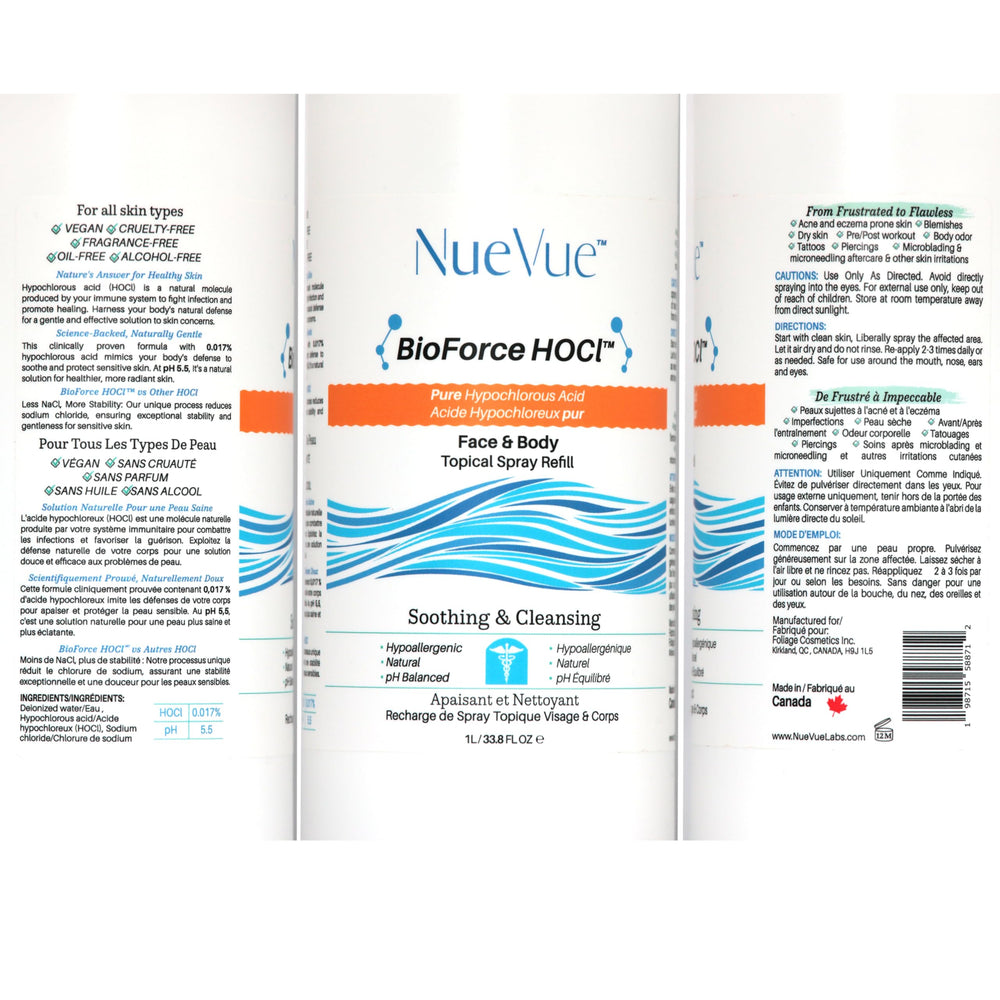 NueVue BioForce HOCl all in one spray for skincare use