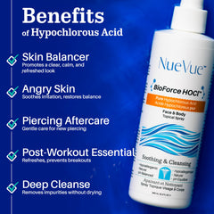 NueVue BioForce HOCl piercing aftercare spray on a piercing site
