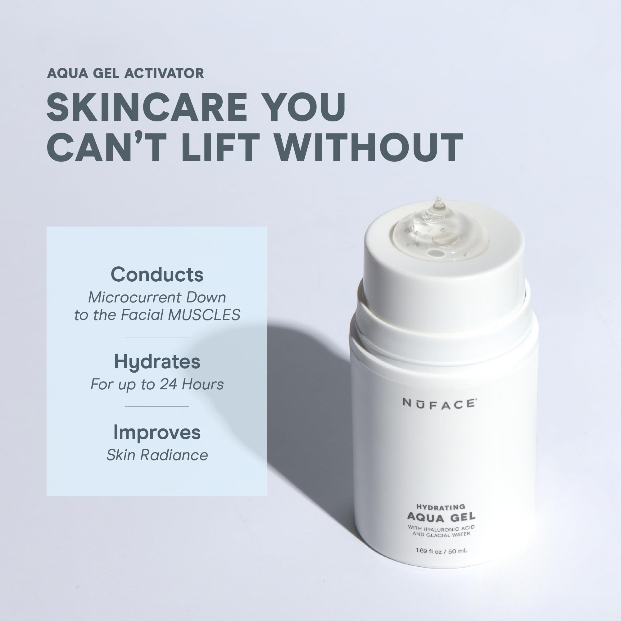 NuFACE Aqua Gel Activator gel texture closeup highlighting smooth application and conductivity.