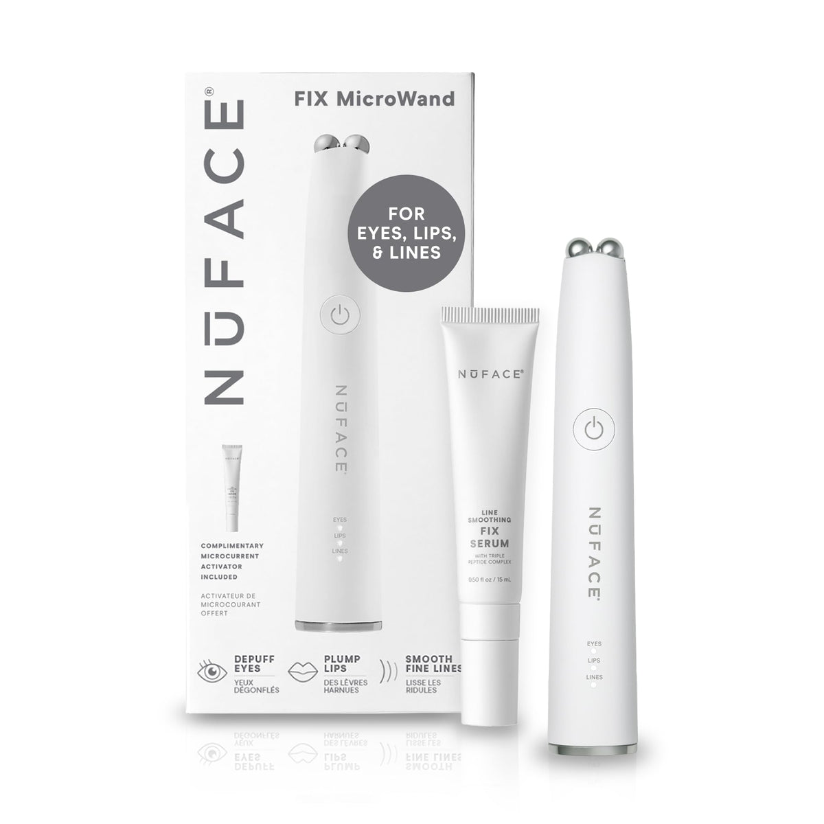 NuFACE FIX MicroWand eye depuff mode in action for refreshed look.