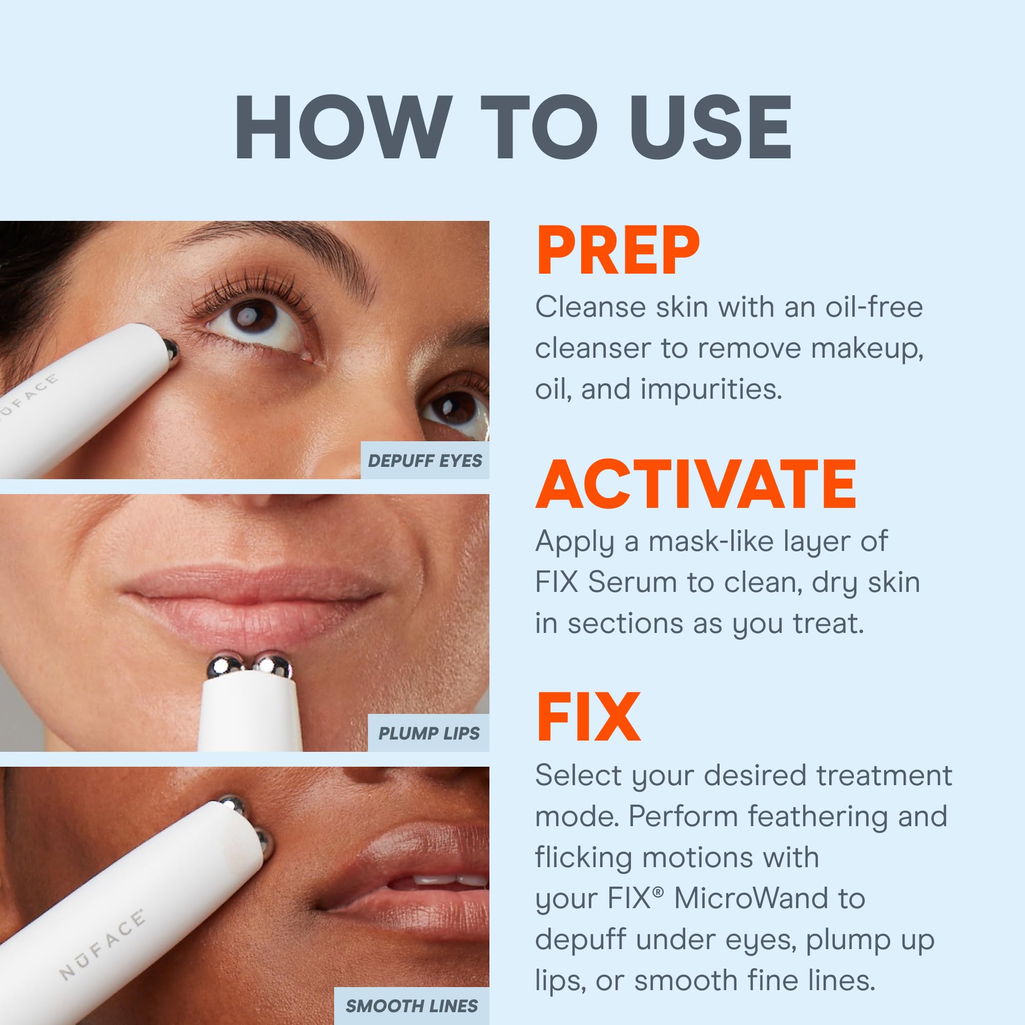 NuFACE FIX lip mode button enables quick mode switching during application.