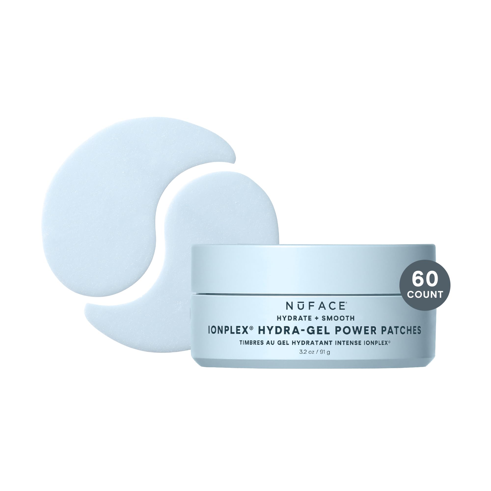 NuFACE IonPlex Hydra-Gel Patch closeup demonstrates cooling hydration for tired-looking under-eyes.