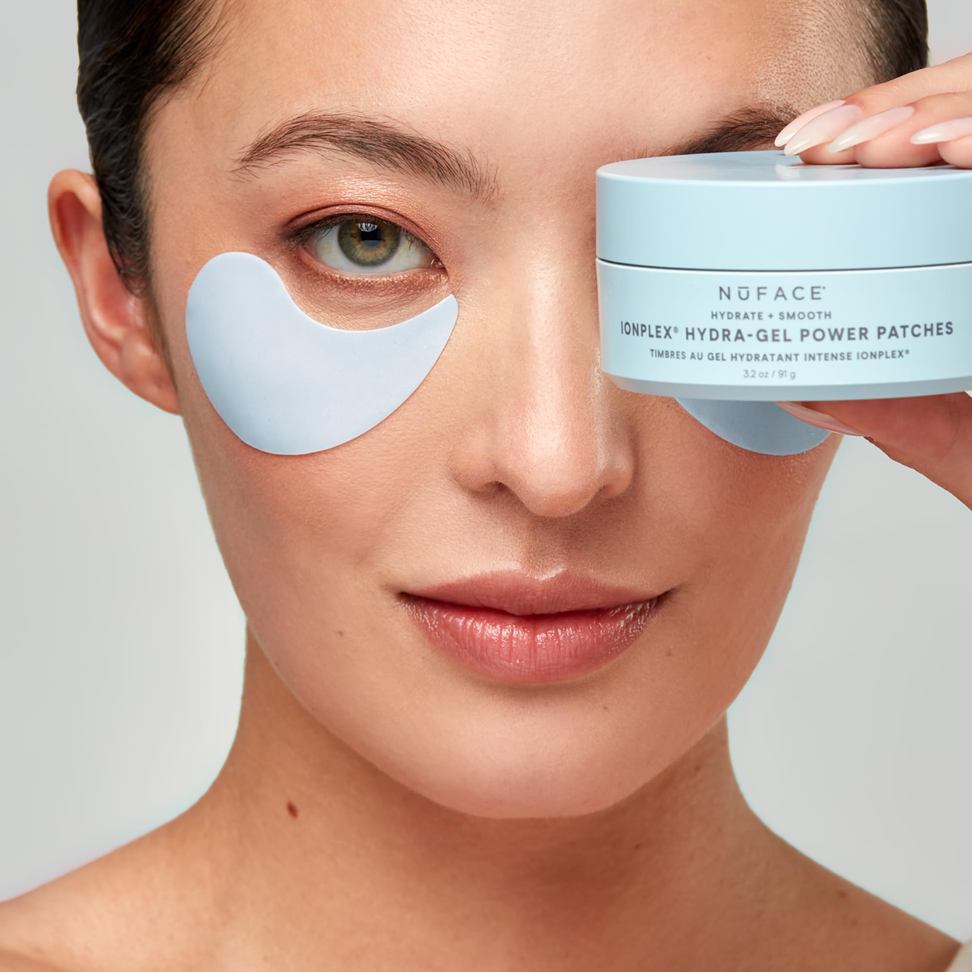 NuFACE IonPlex under-eye patches on eyes deliver brightening and energizing effects for mornings.