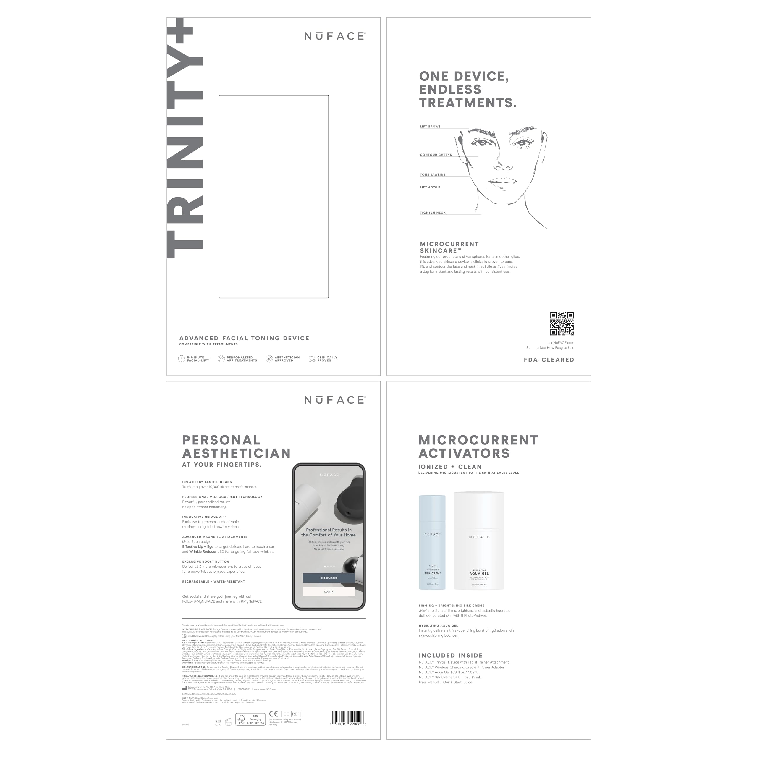 NuFACE Trinity+ device held in hand during use for portable lifting