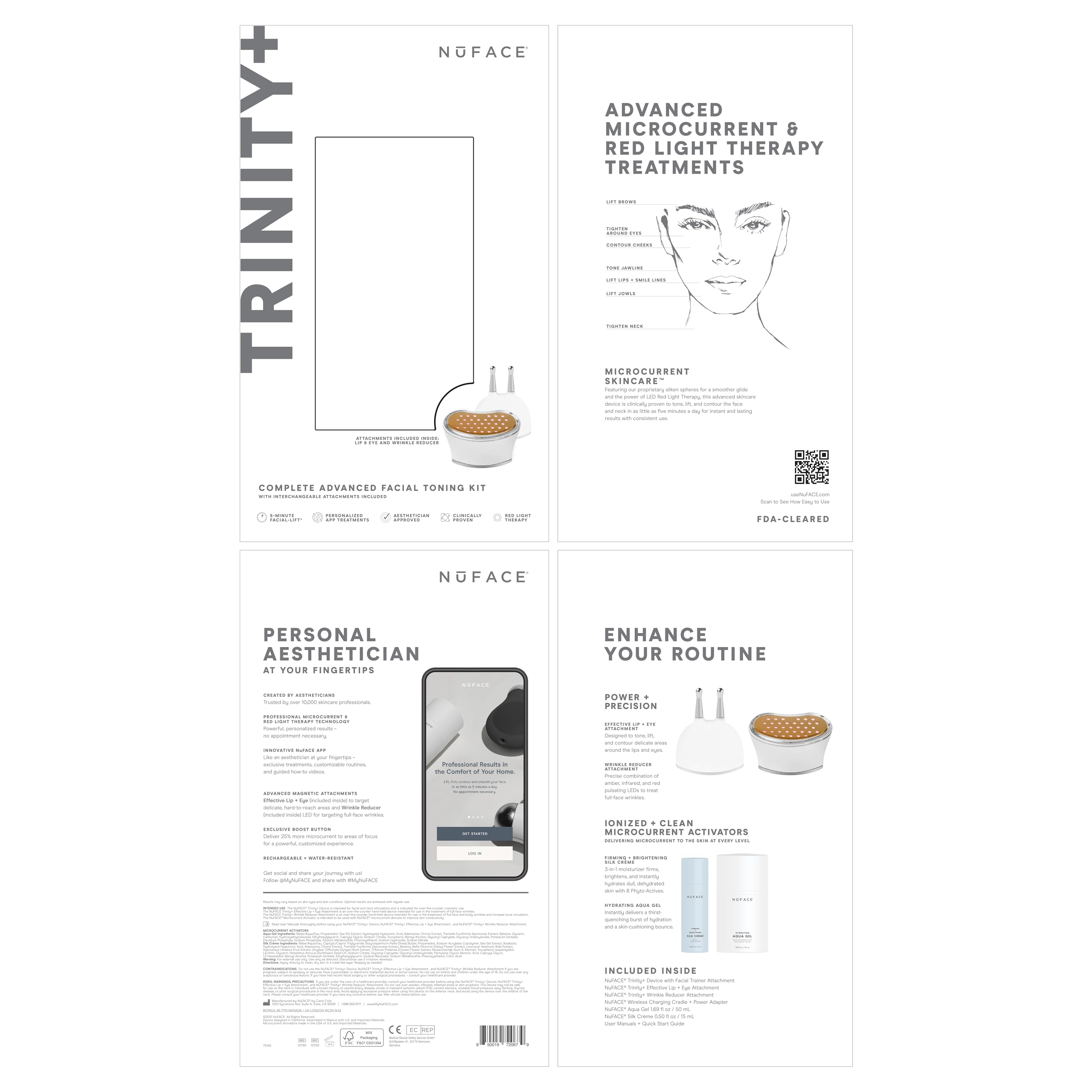 NuFACE Trinity+ red light attachment active for wrinkle reduction and skin renewal.