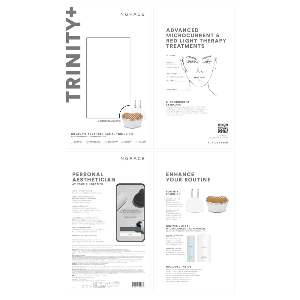 NuFACE Trinity+ red light attachment active for wrinkle reduction and skin renewal.