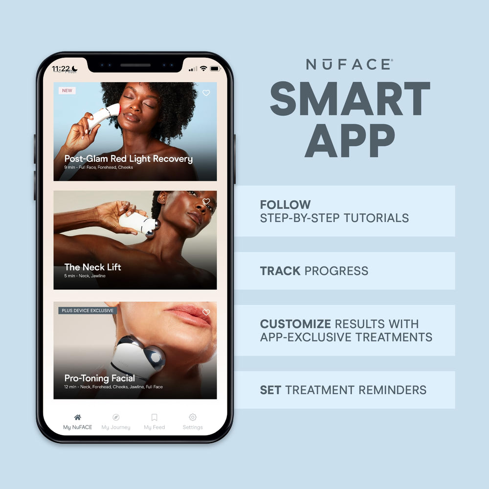 NuFACE Trinity+ treatment guide image illustrating step-by-step microcurrent routines.