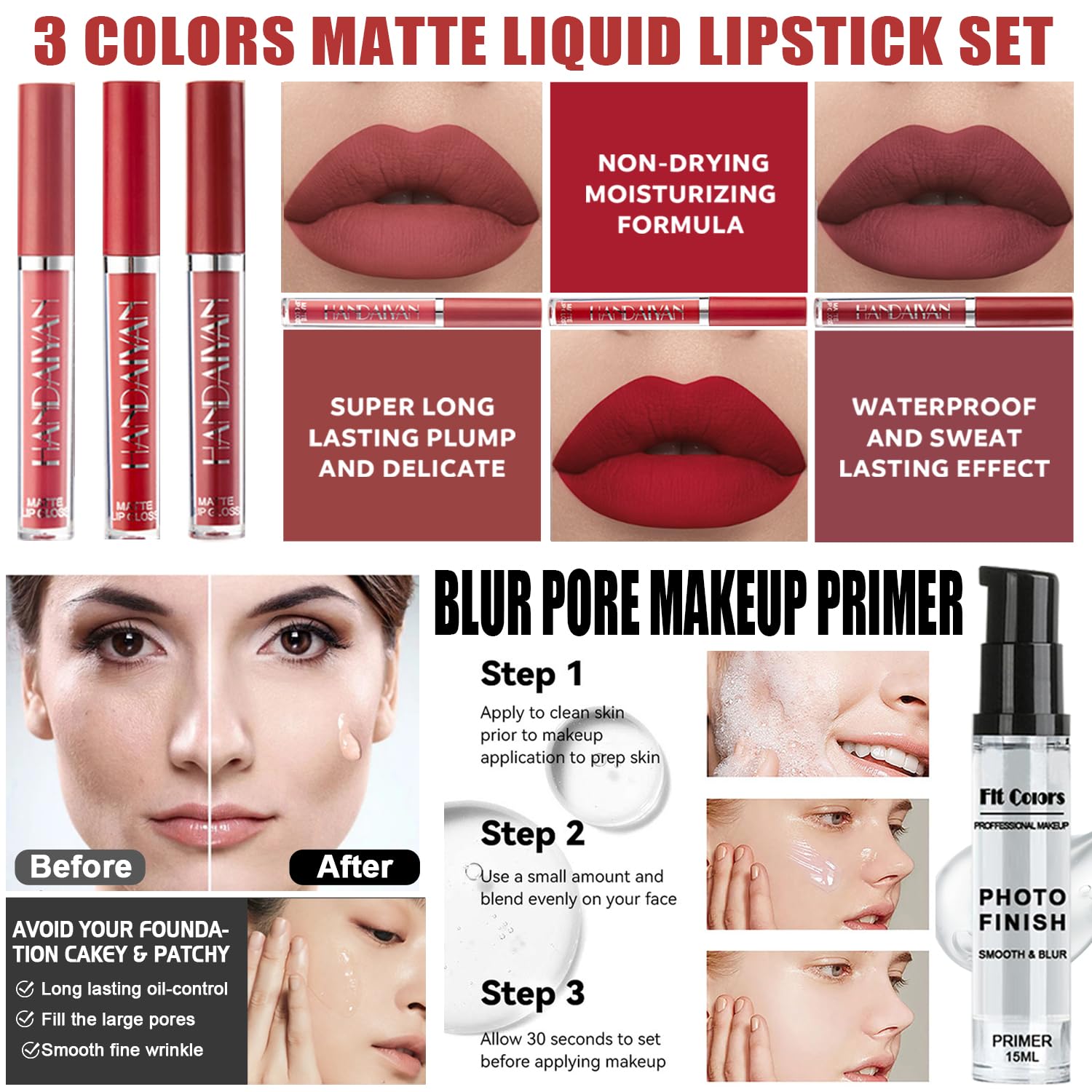 NUIBO all-in-one makeup kit lipstick trio for bold and natural color options