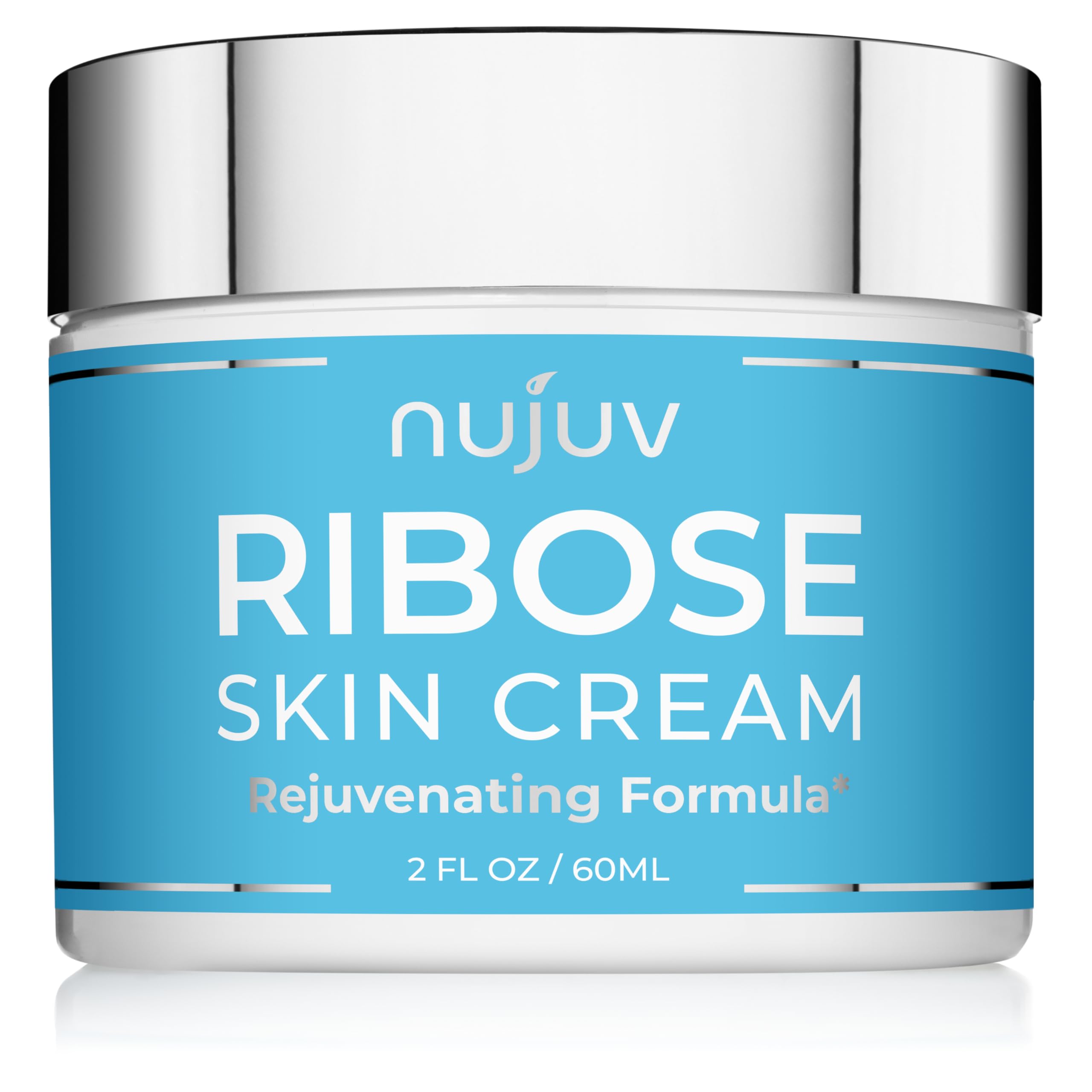 nujuv Ribose Anti-Aging Cream jar front promoting smoother, radiant skin