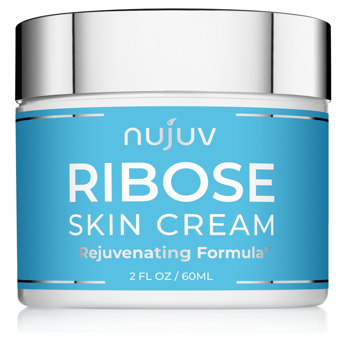 nujuv Ribose Anti-Aging Cream jar front promoting smoother, radiant skin