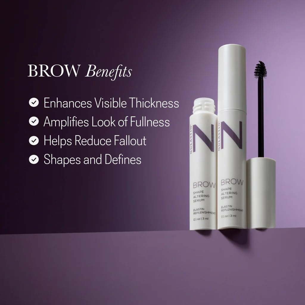 NULASTIN brow serum packaging features a clear tube for filling capacity visibility.