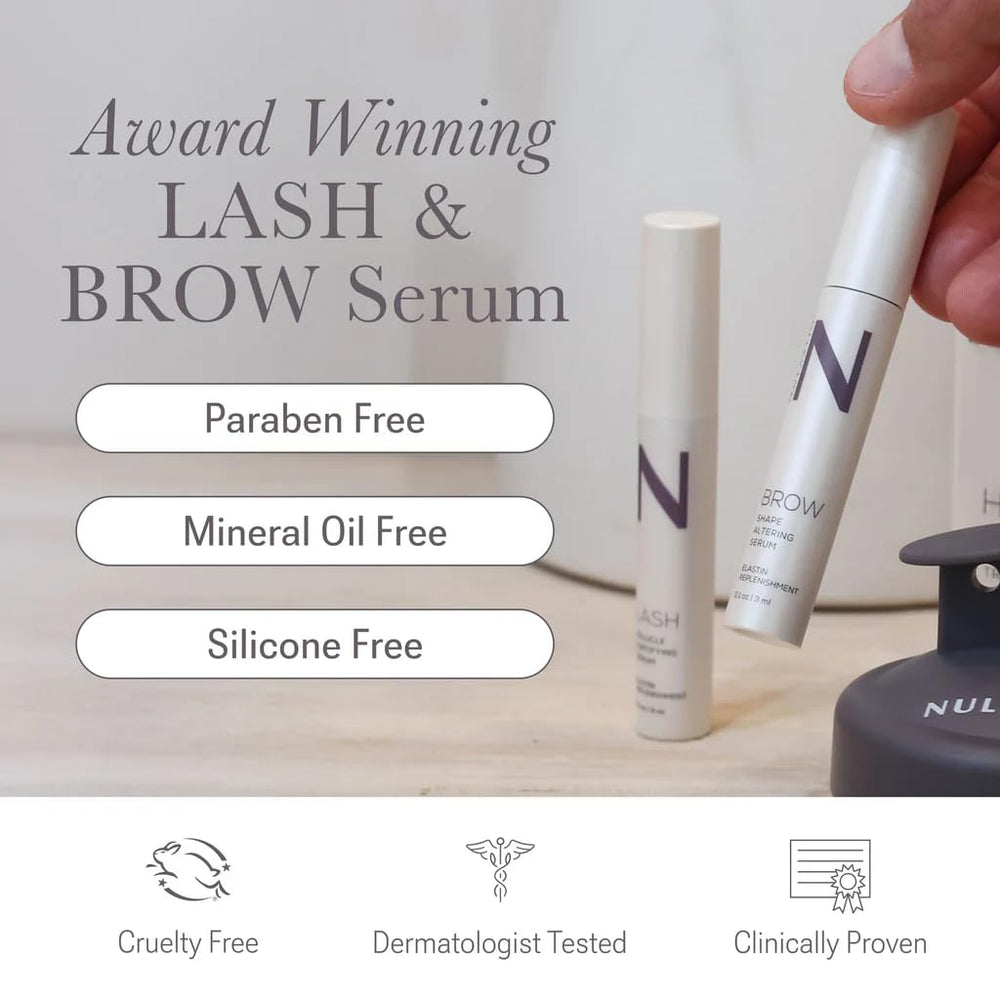 NULASTIN eyelash serum applicator brush ready for precise lash line application.