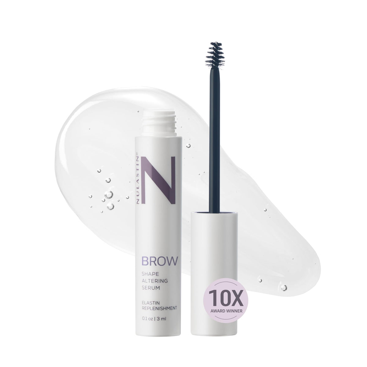 NULASTIN Shape Altering Eyebrow Serum bottle enables easy, even application for fuller-looking brows.