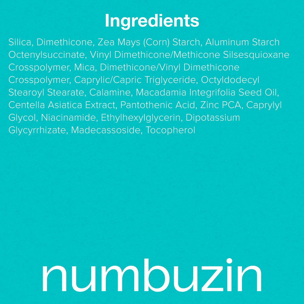 numbuzin No.1 Powder ingredients panel featuring silica and cica benefits