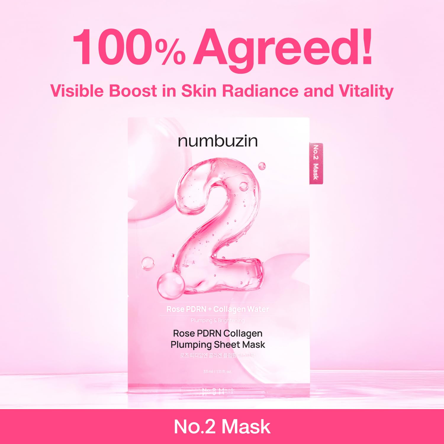 Numbuzin No.2 ingredients close-up highlights peptides and Rose PDRN boosting elasticity