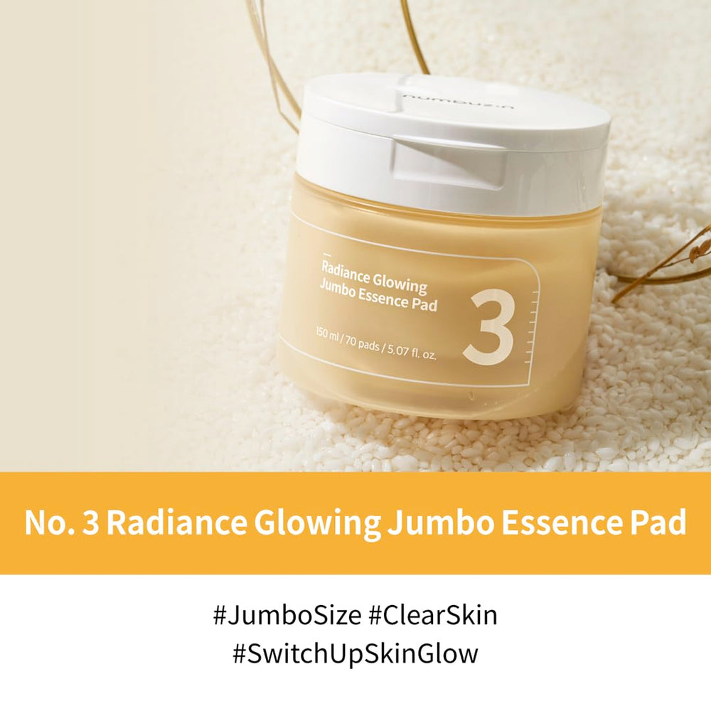 Numbuzin No.3 jar closeup highlighting jumbo pads for full-face coverage.