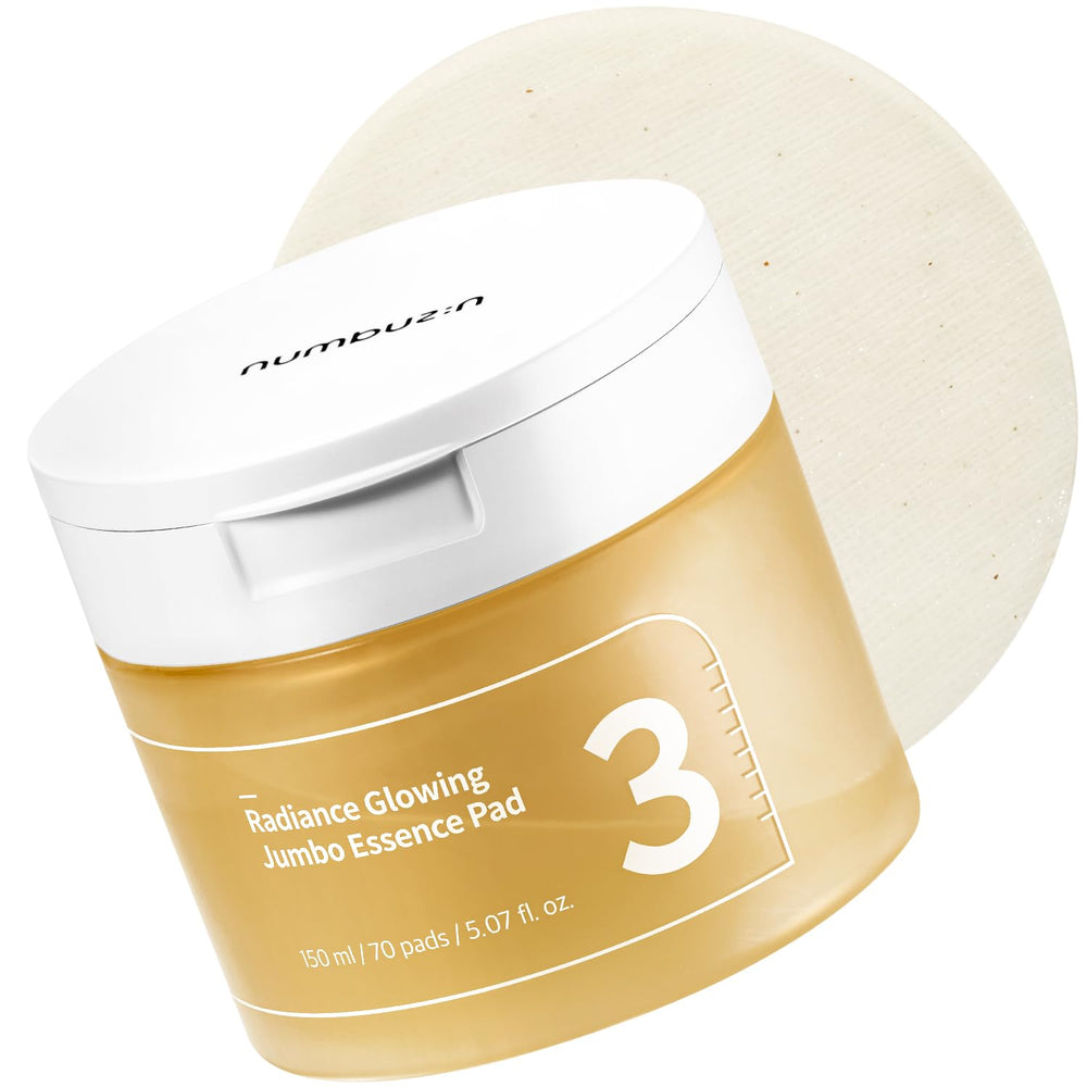 Numbuzin No.3 Toner Pads packaging shows eco-friendly design and jumbo pads for daily radiance.