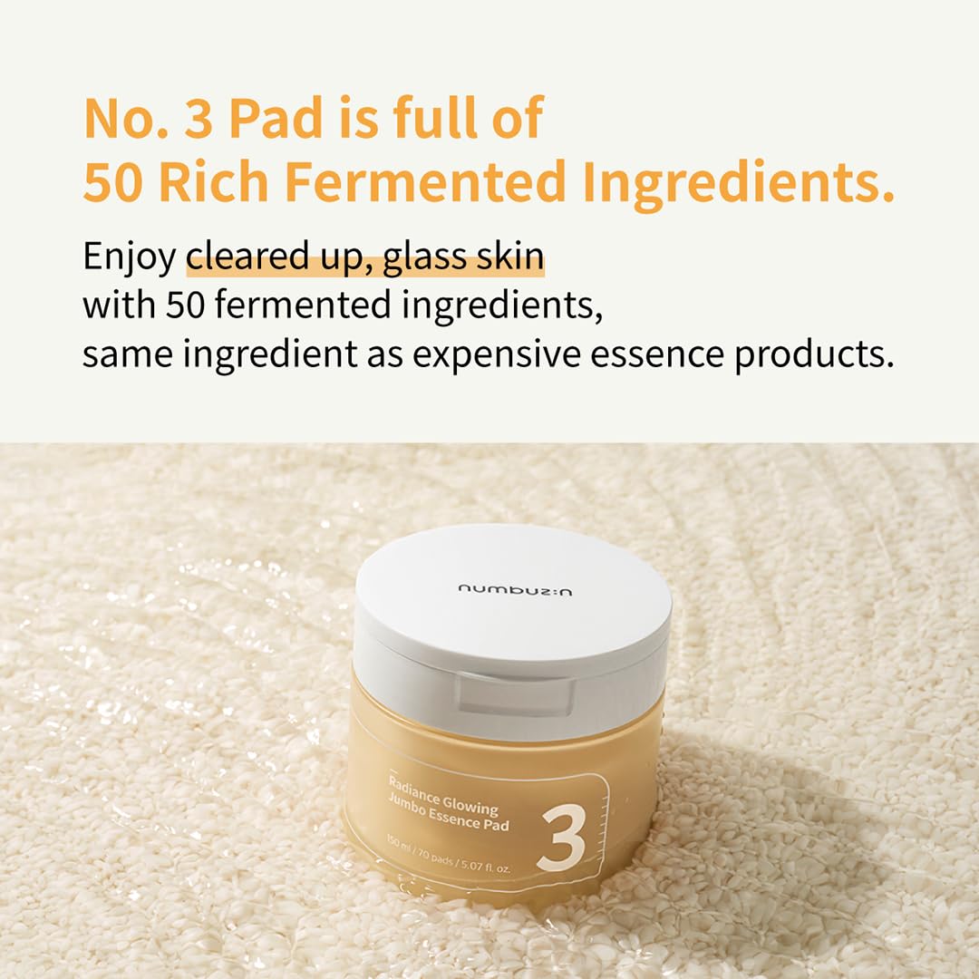 Numbuzin No.3 skin application scene with a pad on the face for gentle use.