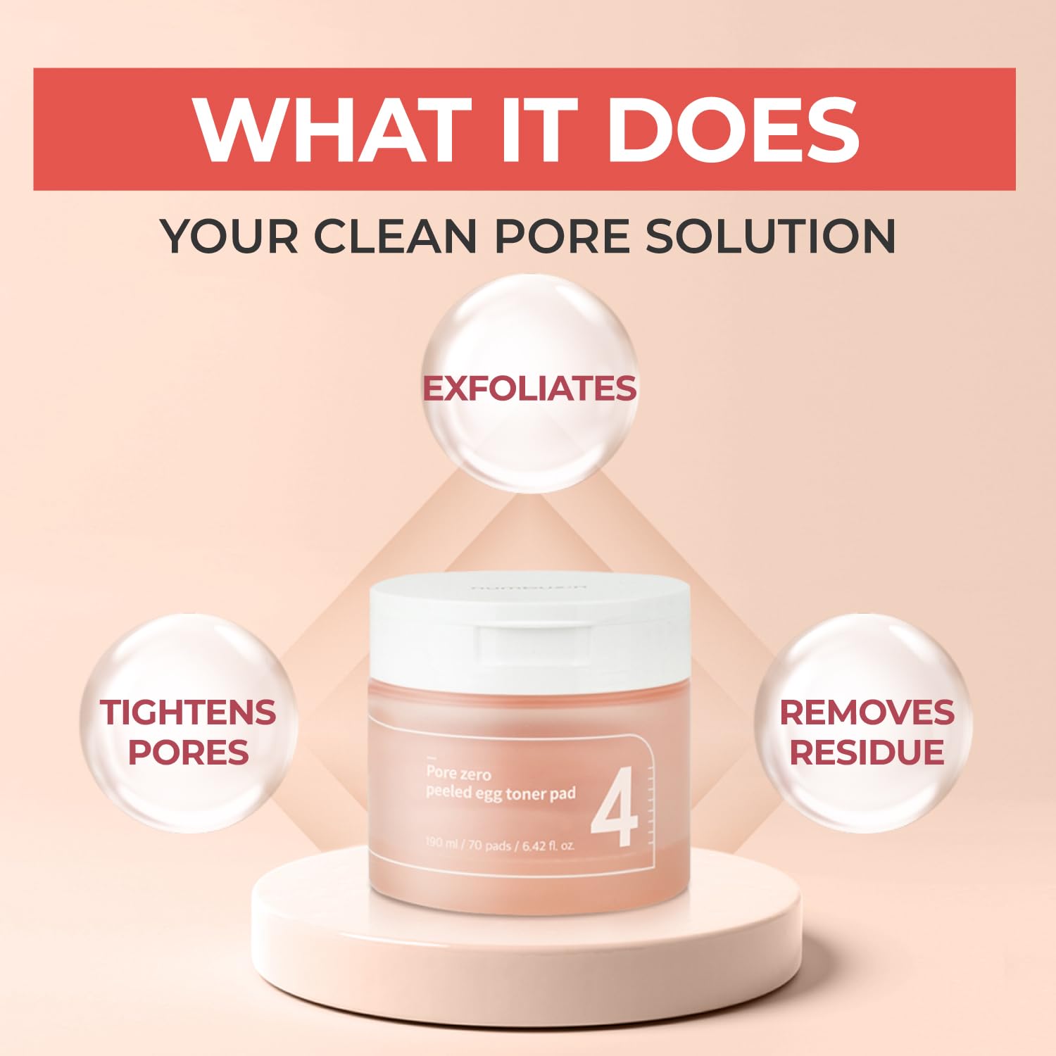 numbuzin No.4 toner pads use Anti-sebum P complex to refine pores and balance shine.