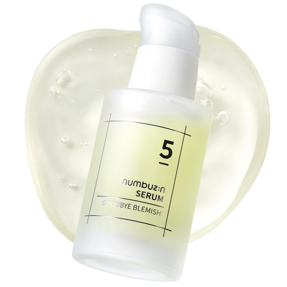 Numbuzin No.5 Serum bottle close-up highlighting lightweight gel texture for daily use.