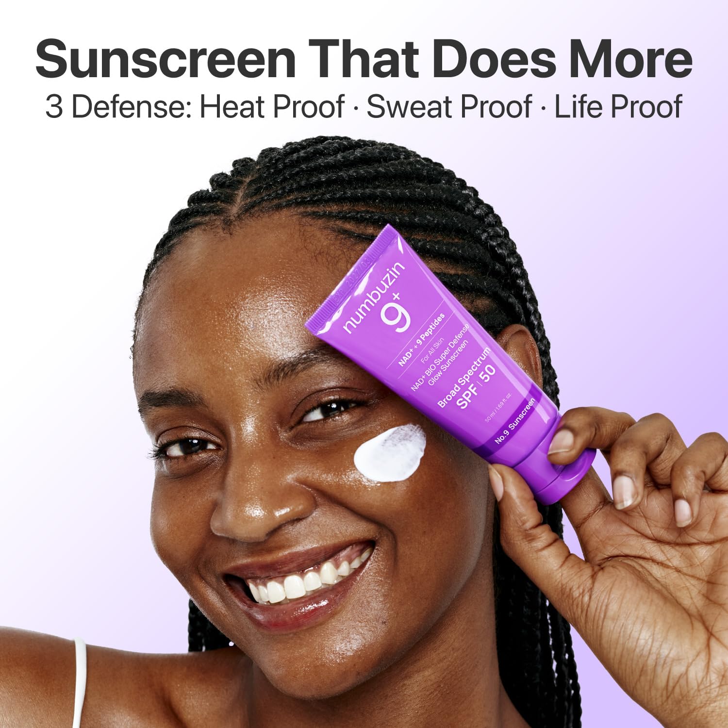 Numbuzin No.9 Sunscreen packaging close-up highlights the compact 1.69 fl oz bottle.