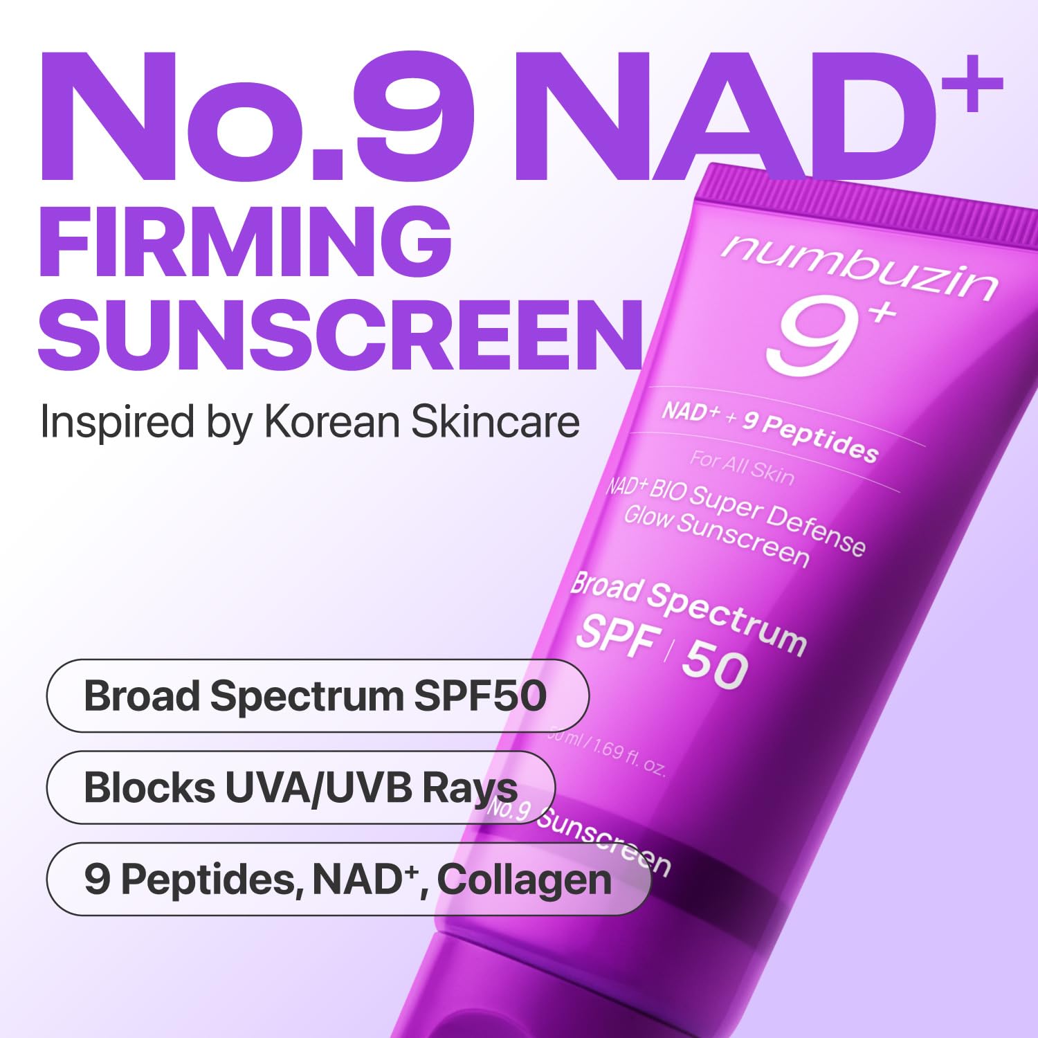 Numbuzin No.9 Sunscreen spread on hand demonstrates a dewy finish without white cast.