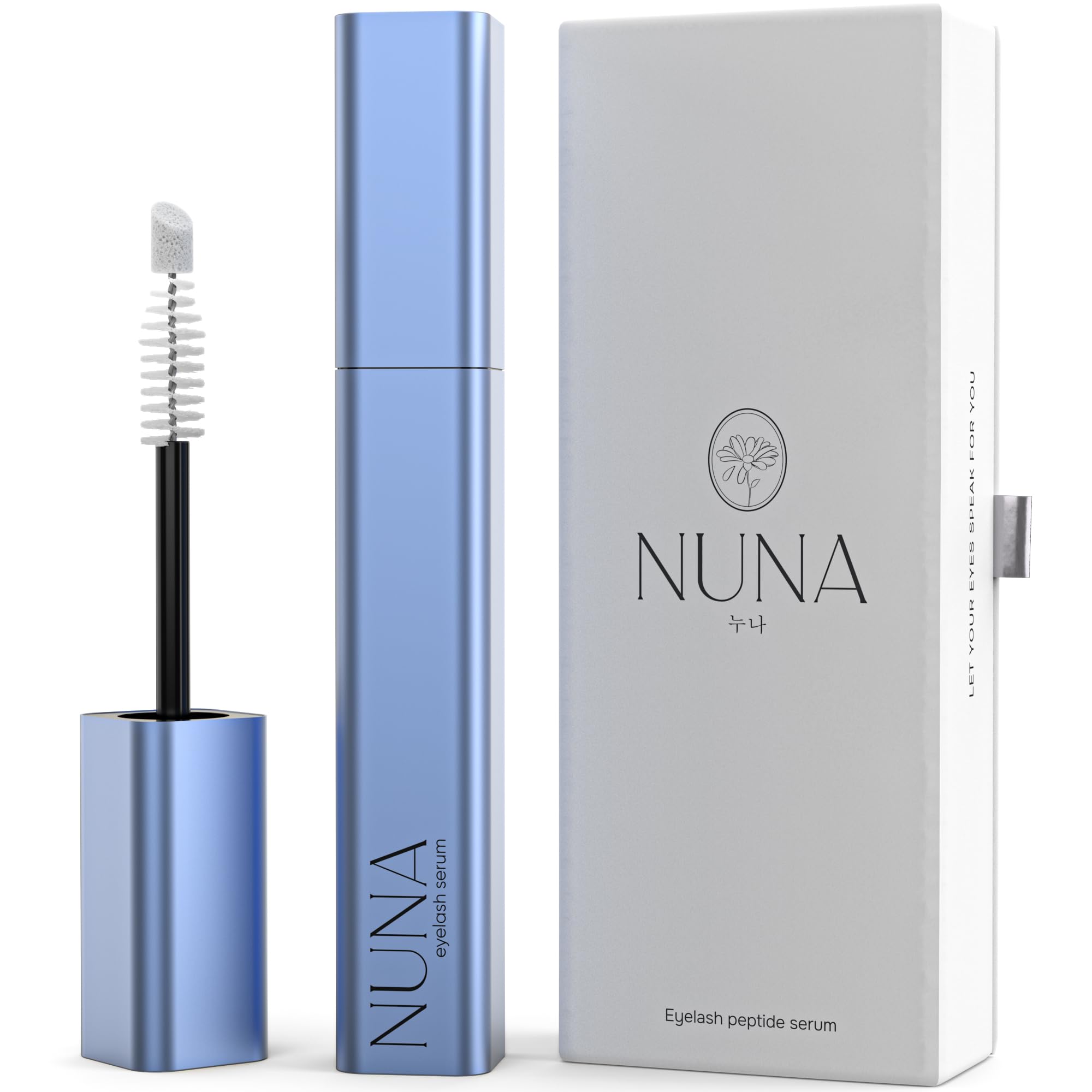NUNA Eyelash Growth Serum bottle ready for application and potential lash enhancement.