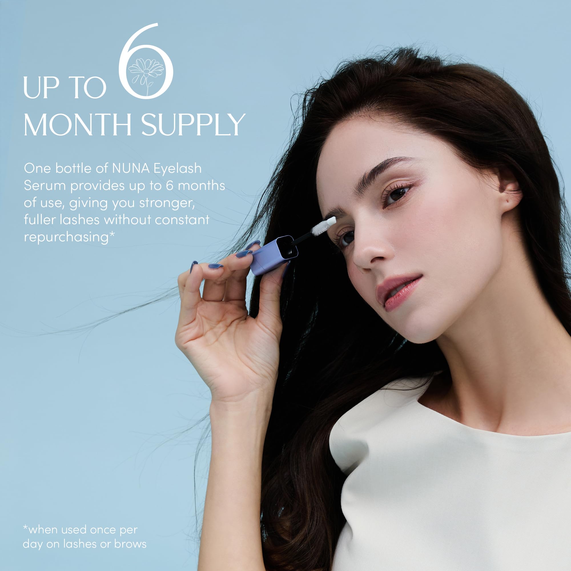 NUNA lashes before and after using growth serum highlighting appearance improvement.