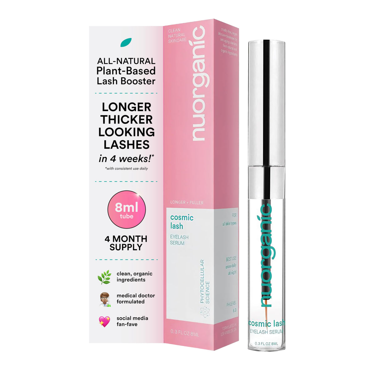 NuOrganic Cosmic Lash Serum bottle 8ml for daily eyelash conditioning