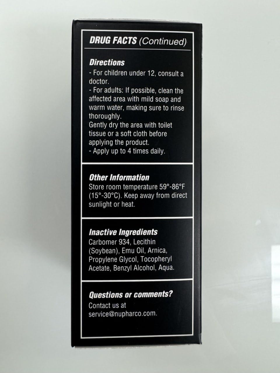 Nupharmco numbing cream ingredients image shows Arnica and Emu Oil for soothing properties.