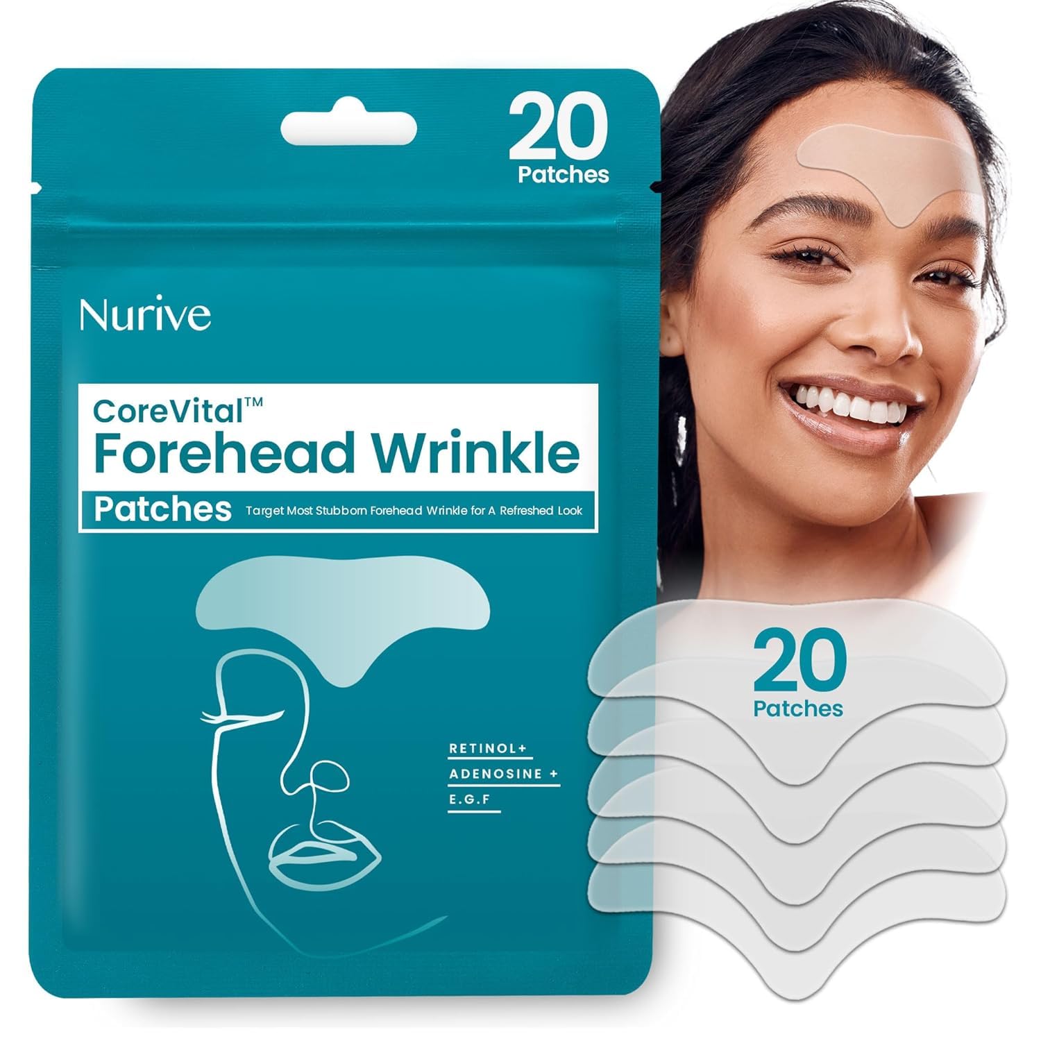 Nurive Advanced Wrinkle Patches forehead close-up for smoother-looking forehead lines overnight