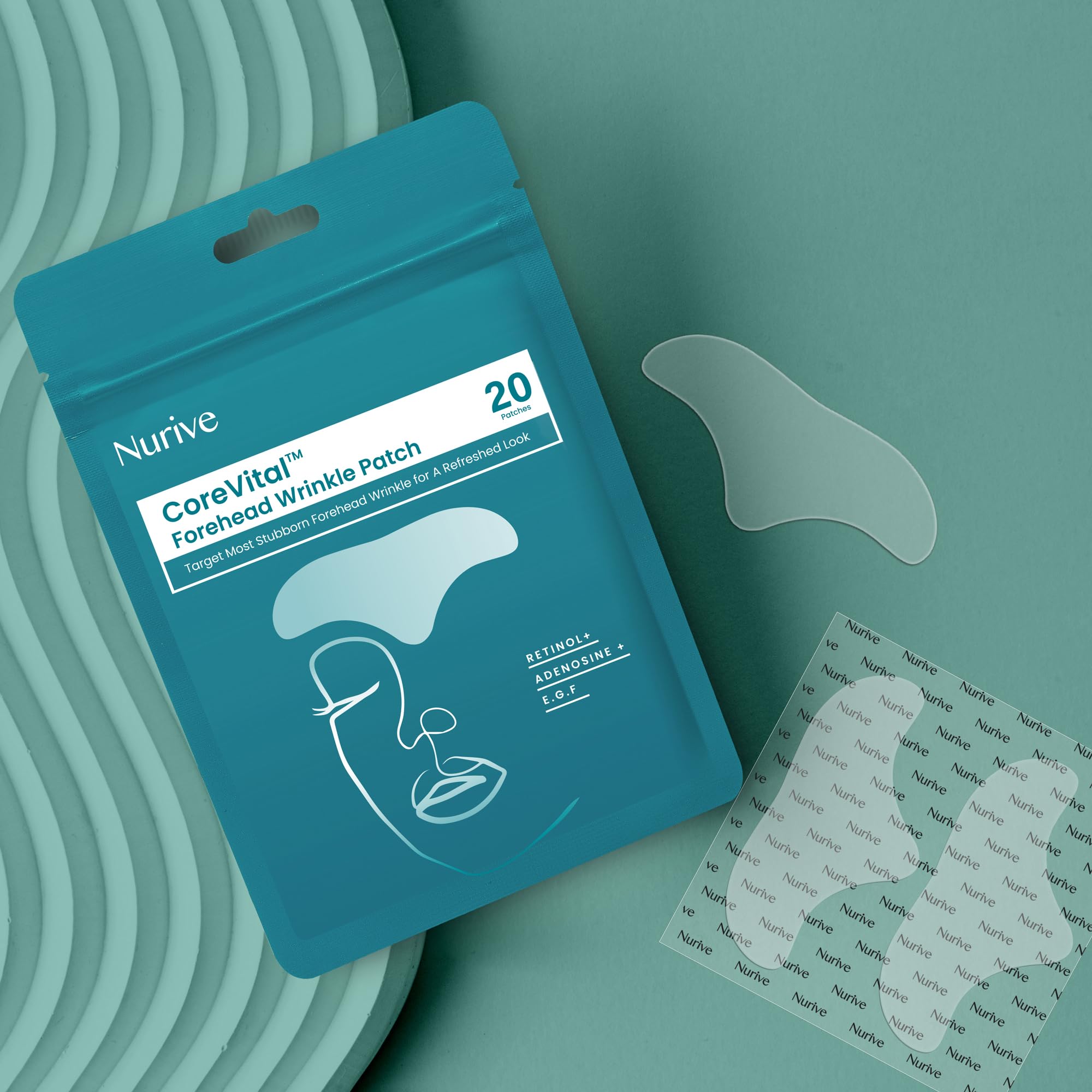 Nurive Advanced Wrinkle Patches frown lines application demonstrate gentle patching on brow