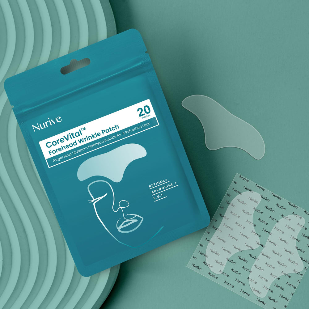 Nurive Advanced Wrinkle Patches frown lines application demonstrate gentle patching on brow
