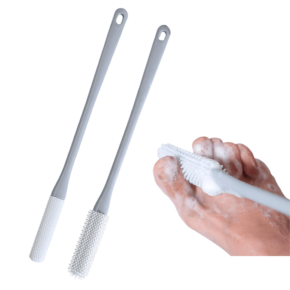 Nurlypop toe-cleaning-brush-long-handle enables easy toe cleaning without bending.