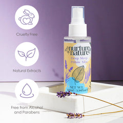 Nurture by Nature Botanicals Deep Sleep Pillow Spray for restful nights and sweet dreams.