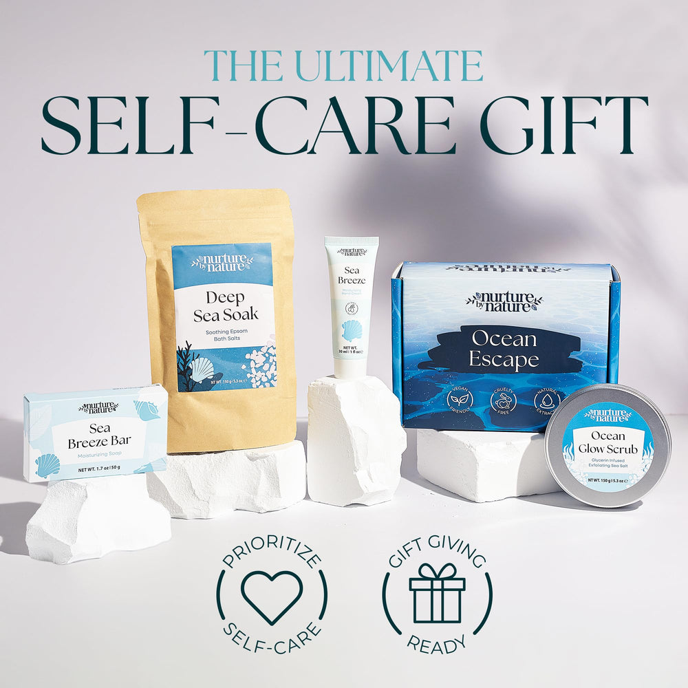 Nurture by Nature Botanicals Ocean Escape Epsom salts for soothing baths.