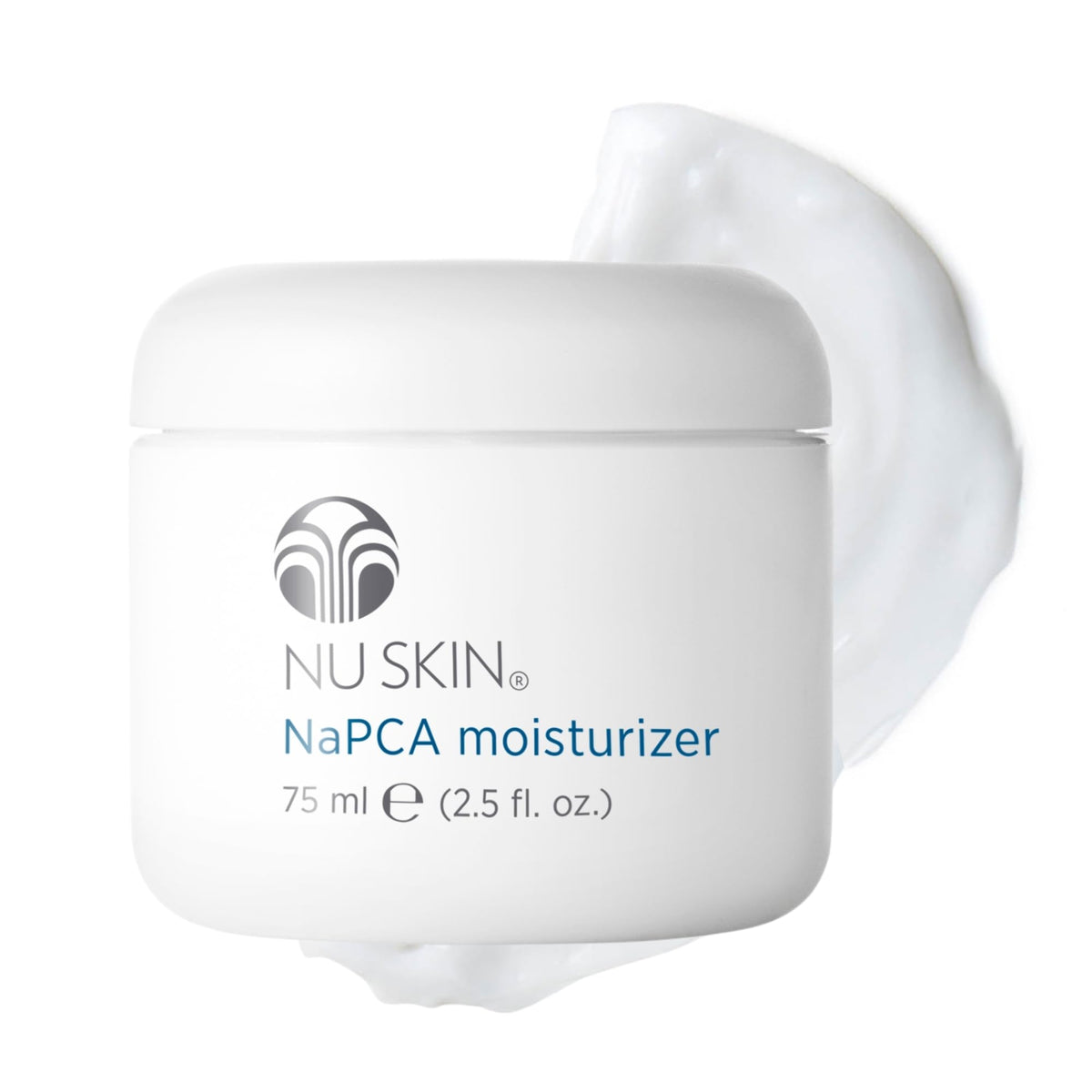 Nu Skin Napca Moisturizer jar closeup shows creamy texture for all-day hydration.