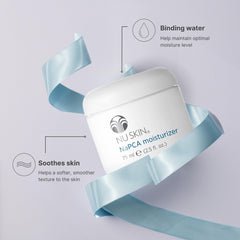Nu Skin Napca Moisturizer being spread; quick absorption, non-greasy finish.