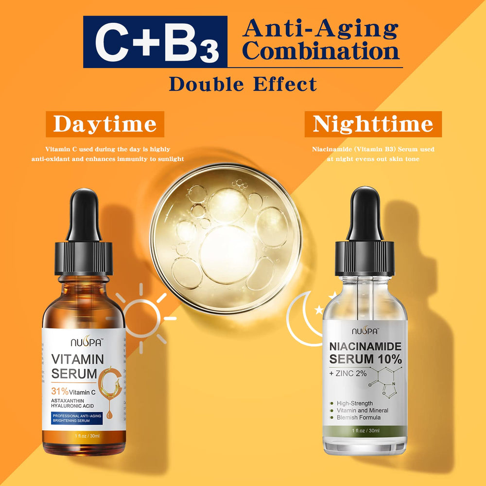 NUSPA Vitamin C Serum close-up texture highlights hydrating formula.