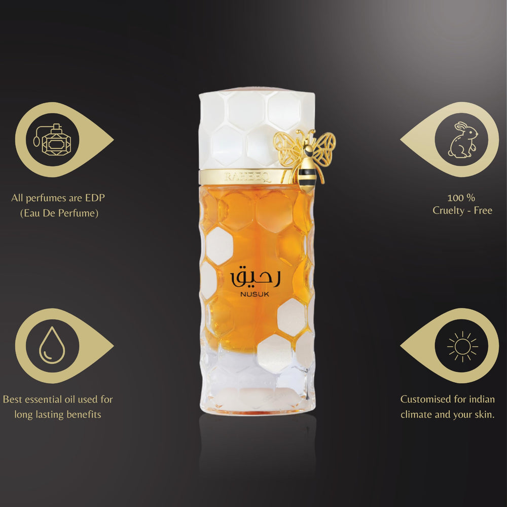Nusuk Raheeq heart notes visual with coconut magnolia and caramel richness