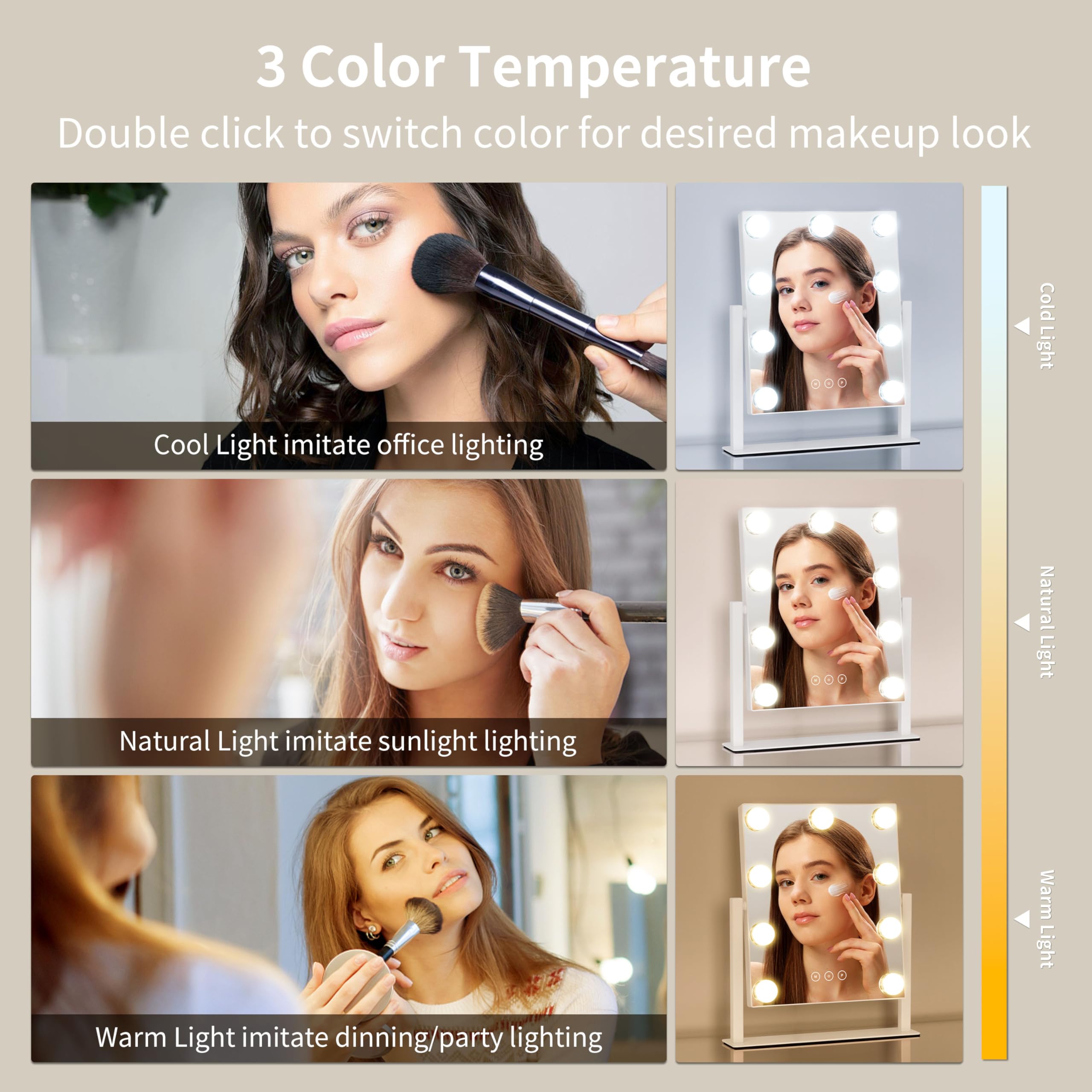 NUSVAN vanity mirror offers 3 color lighting modes for day-to-night makeup consistency.