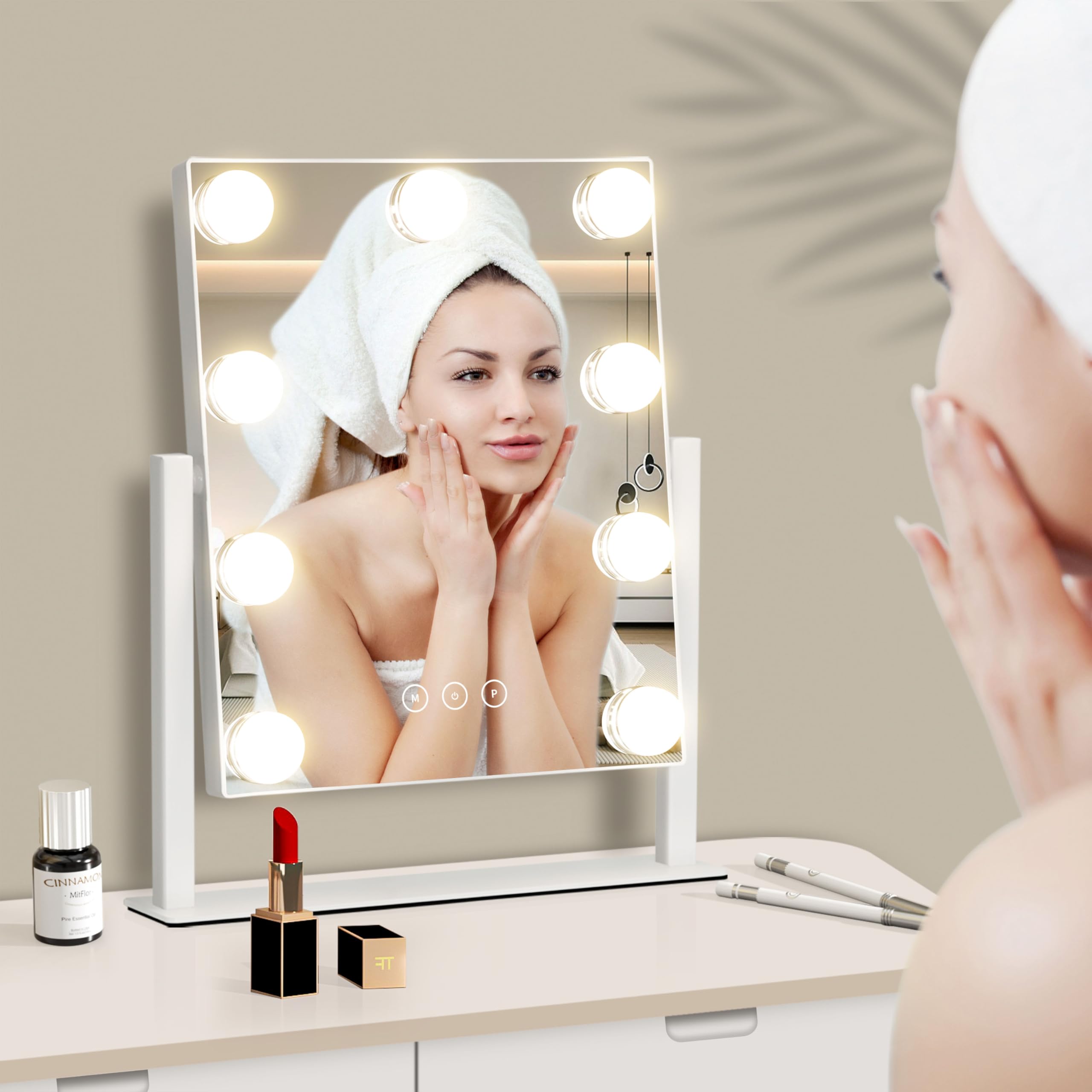 NUSVAN vanity mirror 360° rotation enables full-face visibility from any angle.