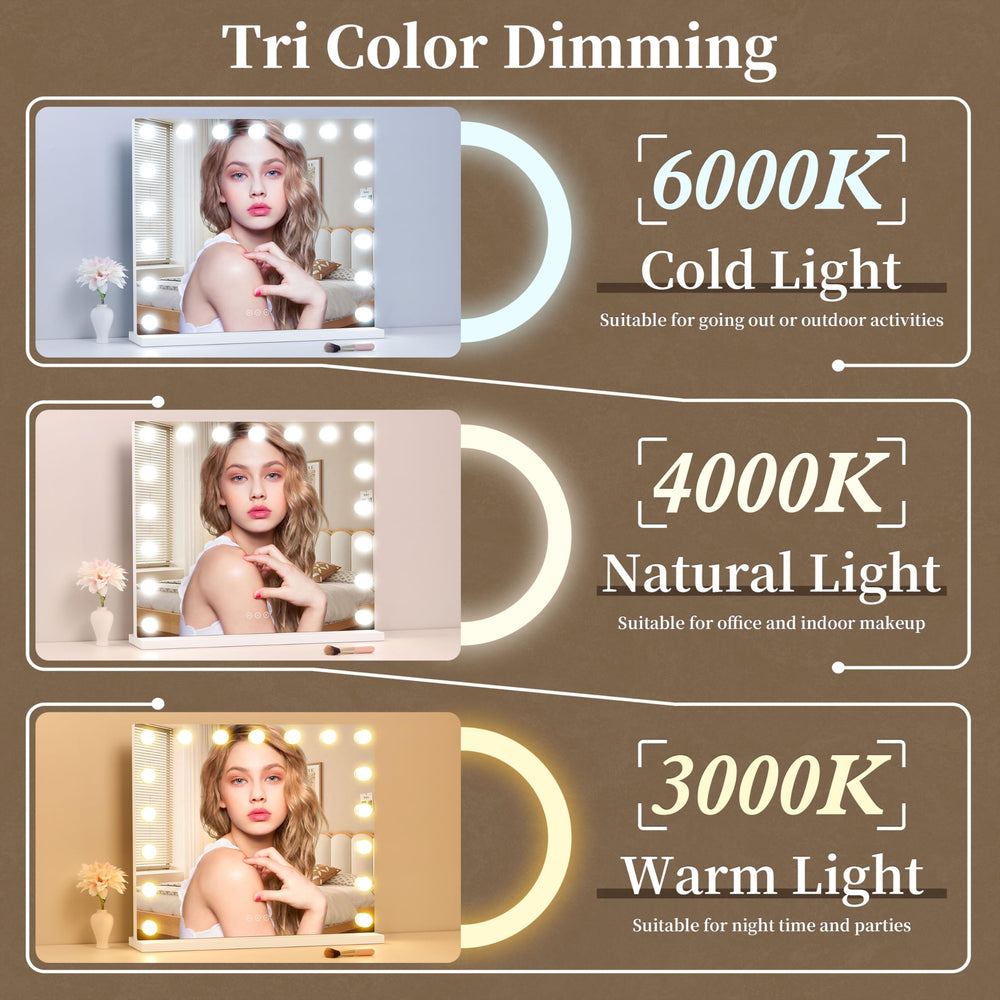 NUSVAN vanity mirror three-color modes for day, warm, and evening tones.